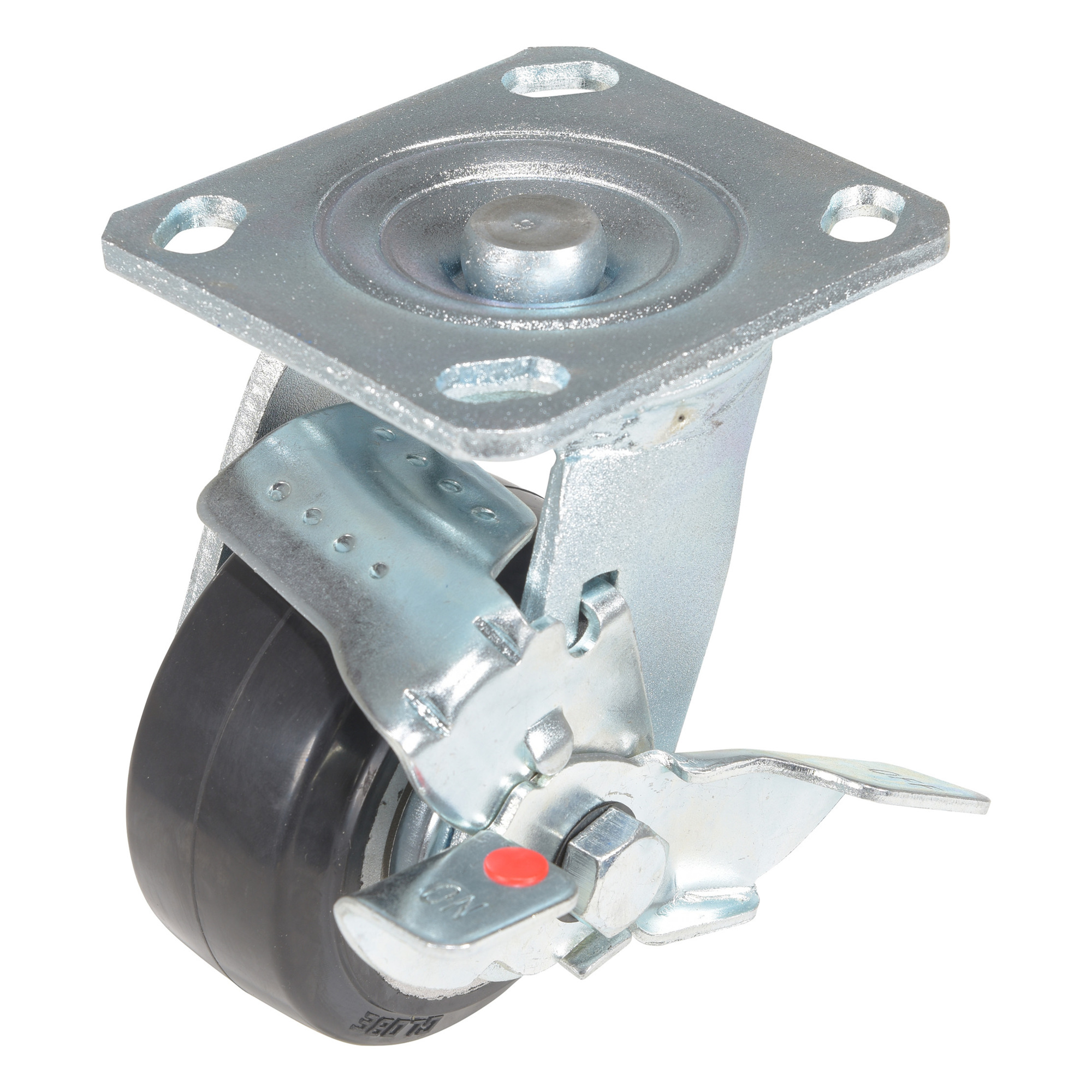 Vestil Rubber Swivel Caster with Brake - 4in. x 2in., 551-Lb. Capacity, Zinc Plated, Model# CST-VE-4X2MRA-SWB